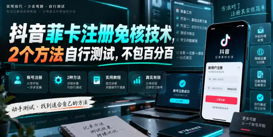 抖音菲卡注册免核技术,2个方法自行测试,不包百分百-副业168副业网