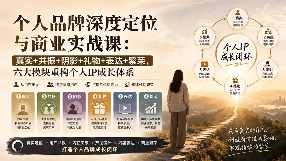 个人品牌深度定位与商业实战课:真实+共振+阴影+礼物+表达+繁荣,六大模块重构个人IP成长体系-副业168副业网