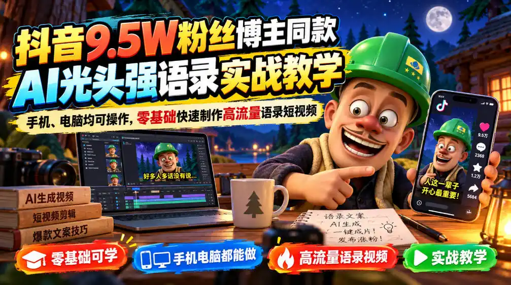 抖音9.5W粉丝博主同款AI光头强语录实战教学，手机、电脑均可操作，零基础快速制作高流量语录短视频-副业168副业网