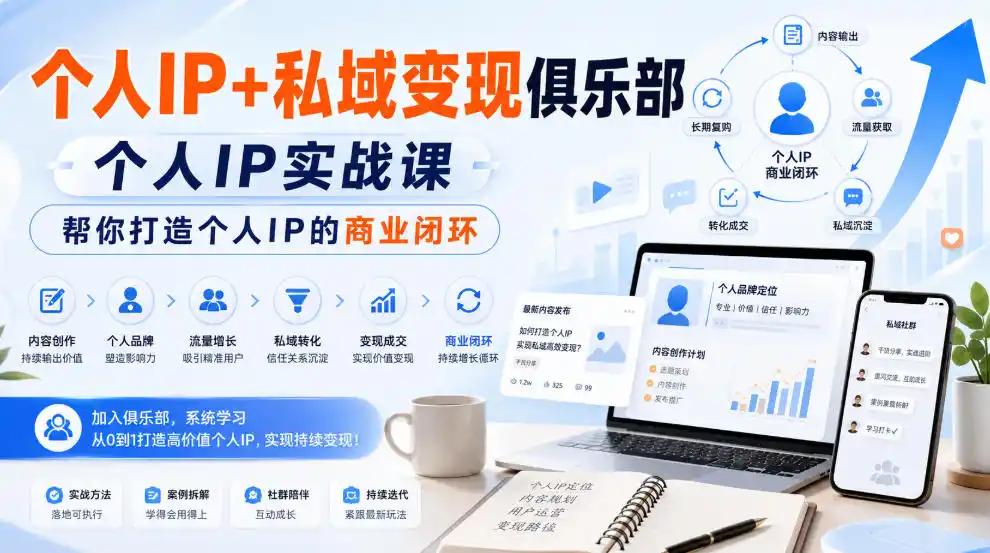 个人IP+私域变现俱乐部，个人IP实战课，帮你打造个人IP的商业闭环-副业168副业网