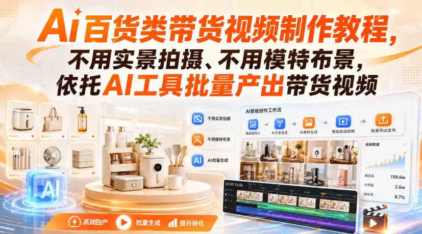 Ai百货类带货视频制作教程,不用实景拍摄、不用模特布景,依托AI工具批量产出带货视频-副业168副业网