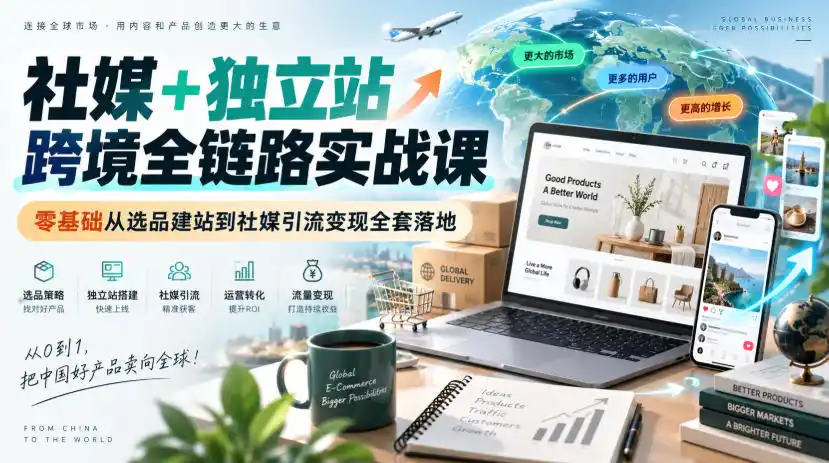 社媒+独立站跨境全链路实战课｜零基础从选品建站到社媒引流变现全套落地-副业168副业网