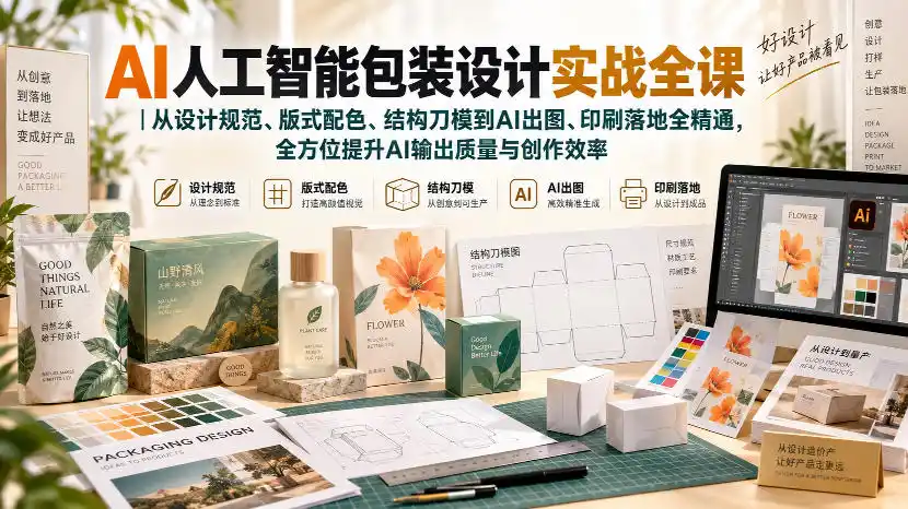 AI人工智能包装设计实战全课|从设计规范、版式配色、结构刀模到AI出图、印刷落地全精通-副业168副业网