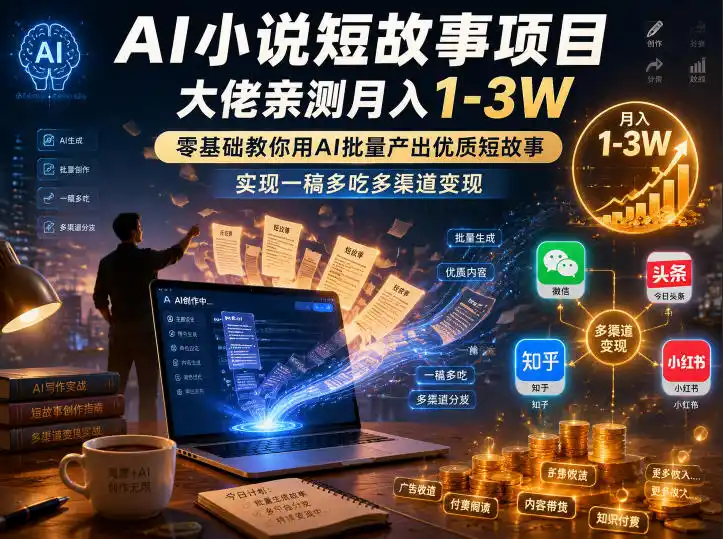 AI小说短故事项目，大佬亲测月入1-3W，零基础教你用AI批量产出优质短故事，实现一稿多吃多渠道变现(更新0910)-副业168副业网