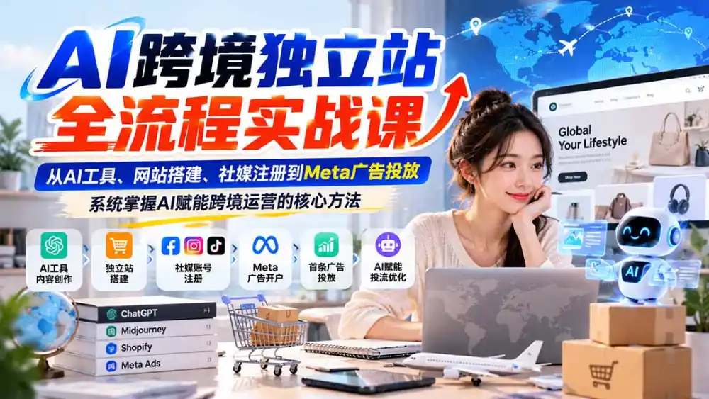 AI跨境独立站全流程实战课：从AI工具、网站搭建、社媒注册到Meta广告投放，系统掌握AI赋能跨境运营的核心方法-副业168副业网