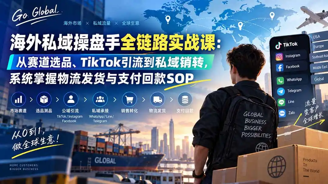 海外私域操盘手全链路实战课：从赛道选品、TikTok引流到私域销转，系统掌握物流发货与支付回款SOP-副业168副业网
