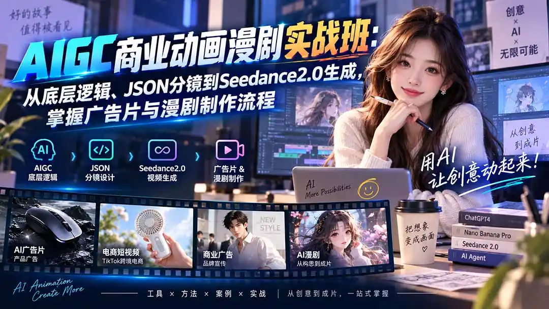 AIGC商业动画漫剧实战班-更新:从底层逻辑、JSON分镜到Seedance2.0生成,掌握广告片与漫剧制作流程-副业168副业网