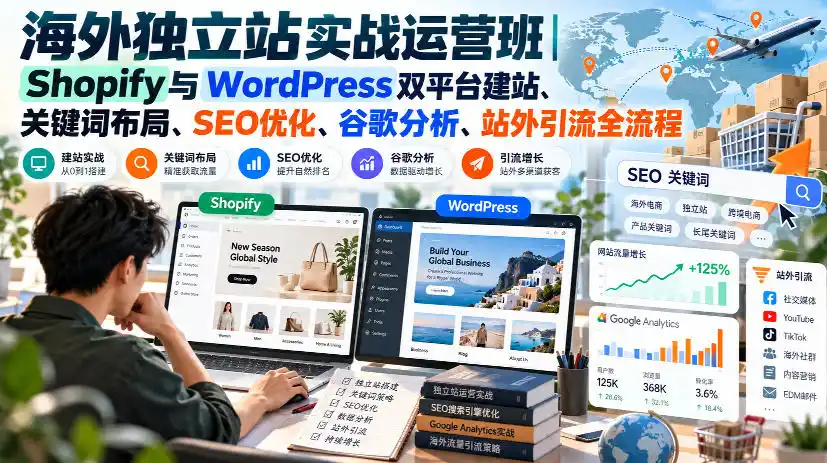 海外独立站实战运营班｜Shopify与WordPress双平台建站、关键词布局、SEO优化、谷歌分析、站外引流全流程-副业168副业网