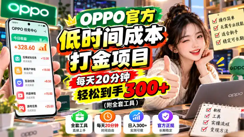 OPPO官方低时间成本打金项目，每天20分钟，轻松到手300+(附全套工具)【揭秘】-副业168副业网