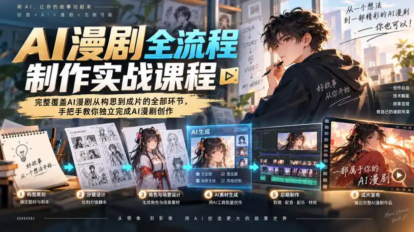 AI漫剧全流程制作实战课程,完整覆盖AI漫剧从构思到成片的全部环节,手把手教你独立完成AI漫剧创作-副业168副业网
