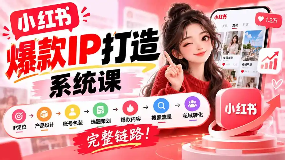 【无水印】小红书爆款IP打造课:IP定位→产品设计→账号包装→选题策划→爆款内容→搜索流量→私域转化,完整链路-副业168副业网