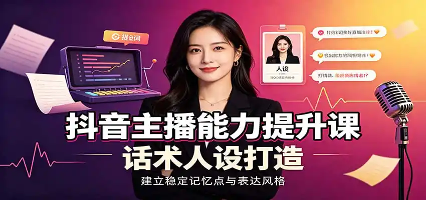 抖音主播能力提升课：账号底层逻辑，直播间搭建调试，话术人设打造全套教学-副业168副业网