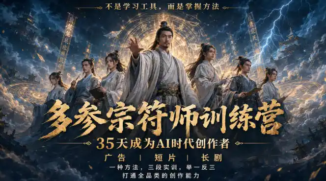 多参宗符师训练营,35天成为AI时代创作者,广告|短片|长剧,一种方法,三段实训,举一反三,打通全品类的创作能力-副业168副业网