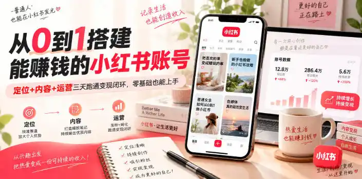 从0到1搭建能賺钱的小红书账号,定位+内容+运营三天跑通变现闭环-副业168副业网