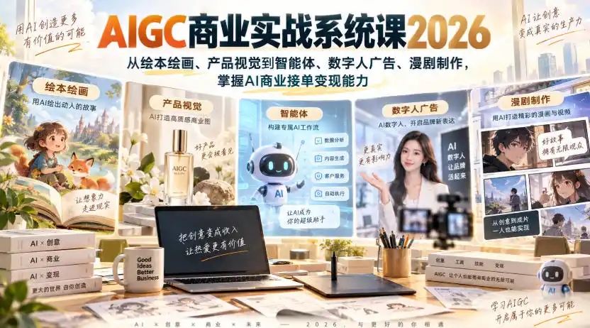 AIGC商业实战系统课2026,从绘本绘画、产品视觉到智能体、数字人广告、漫剧制作,掌握AI商业接单变现能力-副业168副业网