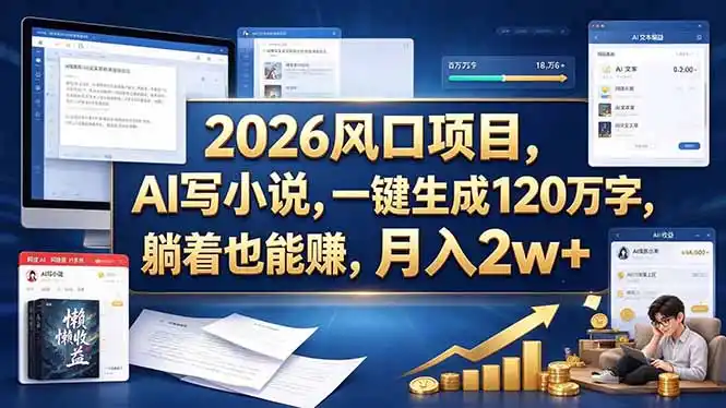 2026 风口项目，AI 写小说，一键生成 120 万字，躺着也能赚，月入 2w +-副业168副业网