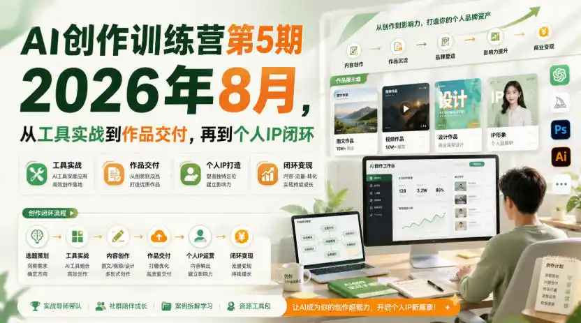 AI创作训练营第5期2026年8月，从工具实战到作品交付，再到个人IP闭环(更新0910)-副业168副业网